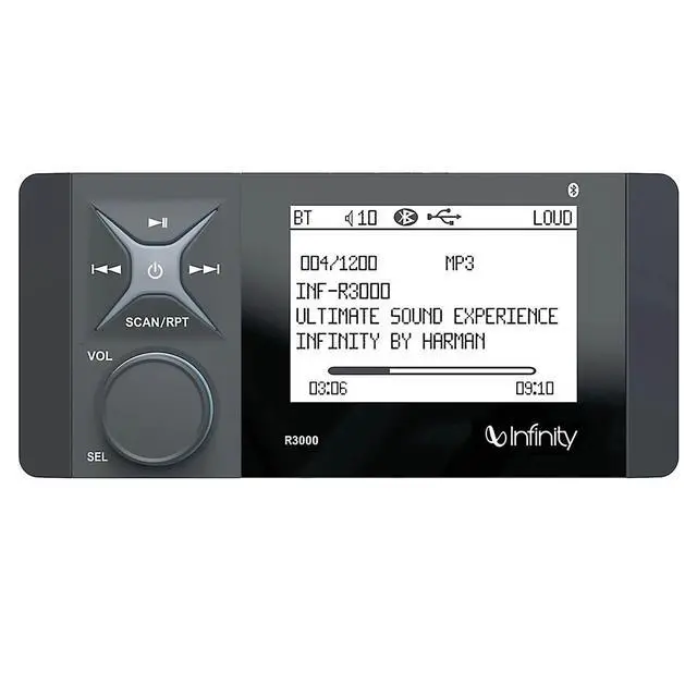 Alt view image 2 of 4 - Infinity 4" LCD Display Bluetooth Marine AM/FM Rear AUX/USB Digital Media Stereo Receiver with Protective Stereo Cover, 22" Wired Radio Antenna