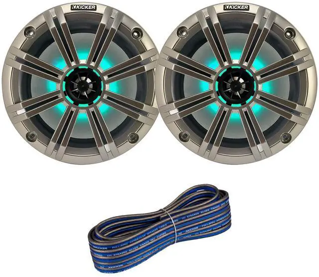 Main image of 1 Pair (QTY 2) of 8" 2-Way 300 Watts Max Power Coaxial Marine Audio MultiColor LED Speakers with Silver Grilles, 20-Feet 16-Gauge Speaker Wire