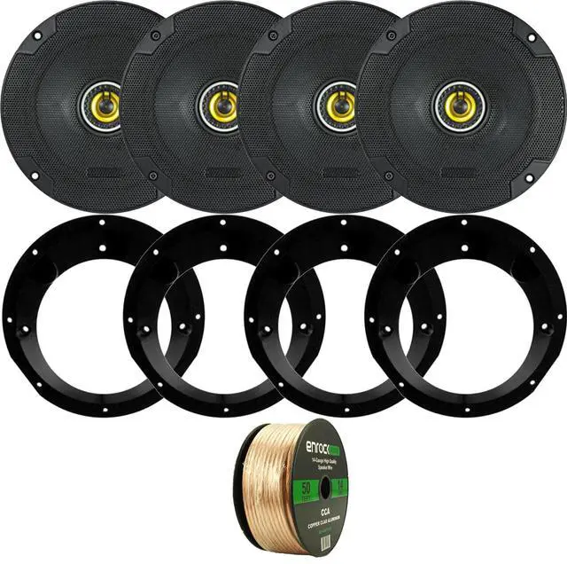 Main image of Kicker 46CSC654 600-Watt 6.5" Inch 2-Way Black Car Coaxial Speakers - 4 Pack With Mounting Rings For Motorcycles, 50 Foot 14 Gauge Speaker Wire