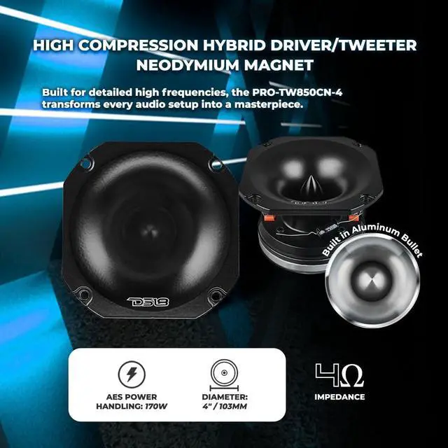 Alt view image 2 of 7 - PRO-TW850CN-4/SL 4" High Compression Hybrid Driver/Tweeter with Neodymium Magnet 1.5" PEI Vc 250 Watts 4-Ohm, Pro Audio, High Frequency