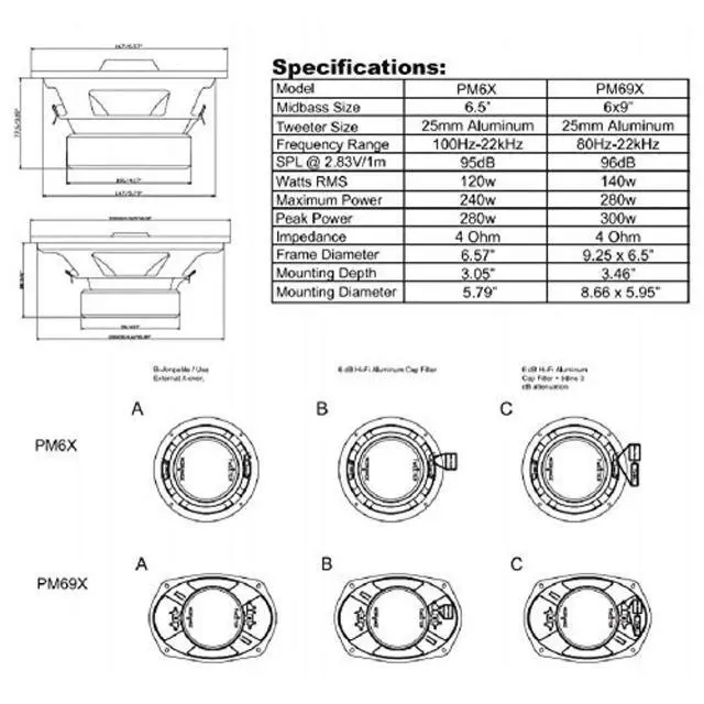 Alt view image 4 of 5 - TECH PM69X 6x9 4 Ohm Mid-Range Pro Audio Coaxial Speaker | 140 W RMS, 25 mm Aluminum Tweeter, Heavy Steel Basket, Wide Frequency Sound