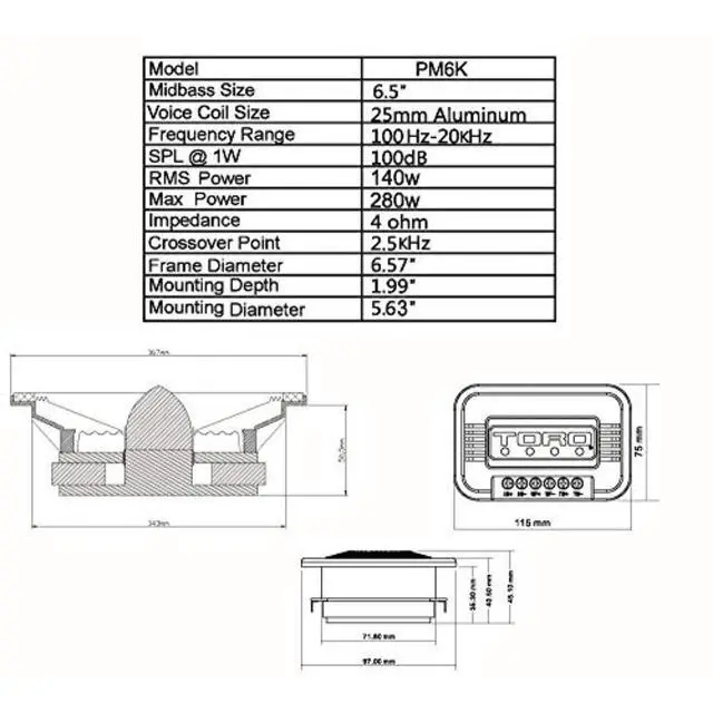 Alt view image 7 of 7 - TECH PM6K 6.5" Pro Audio Shallow Mount Speaker Kit | 340 W RMS (Pair), 2-Way Mid-Range with Super Tweeters, Shallow Depth, High-Efficiency Audio Upgrade