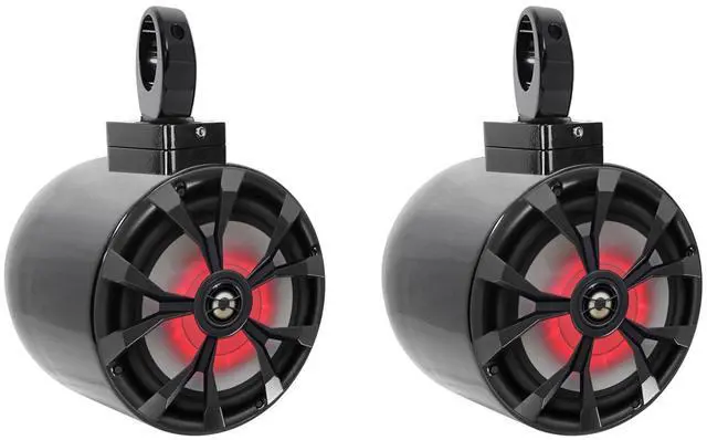 Main image of MAC80B 8" Black Wakeboard Tower Speaker Pair with MAC360B Swivel | 900W, LED, RKL80MB 2-Way Marine Speakers, Aluminum Waterproof Enclosures, 360 Degree Surface Mount, 6-Items