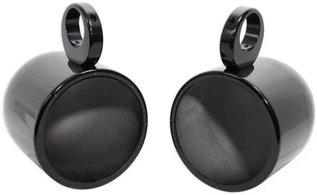 Main image of MAC80B Pair Black 7.7" Wakeboard Tower Speaker Pod Enclosures | 6061 Aluminum, Waterproof, Internal Wiring, 2-2.5" Tower Clamps, Rubber Inserts, 7.4" Depth, Mounting Hardware