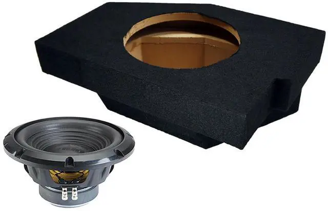 Main image of W10S4 10" Loaded Sub Box Fits 2002-2015 Dodge Ram Quad Crew Cab | Sealed subwoofer enclosure, 250 watt RMS handling, 4 ohm voice coil, single 10 inch fit for trucks, complete bass bundle