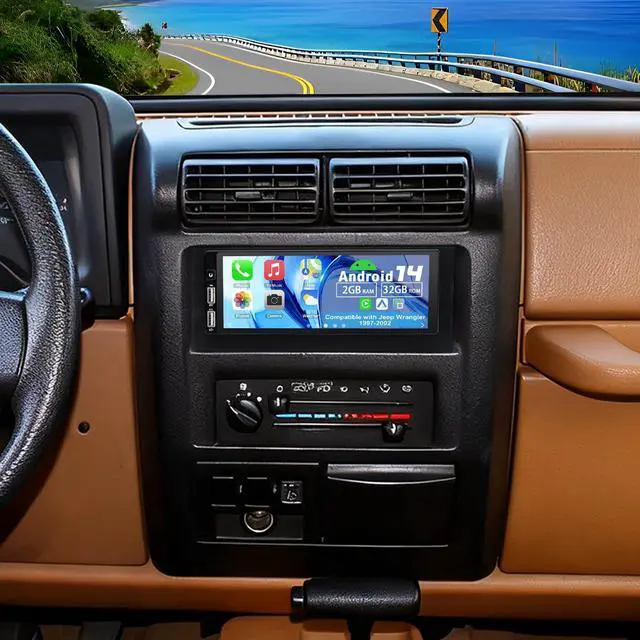 Main image of Double Din Car Stereo Upgrade Radio for Jeep Wrangler 1997-2002 | Android 14 2G+32G 6.86" Touchscreen Wireless Carplay Android Auto GPS WiFi Bluetooth RDS DSP SWC Mirrorlink Mic Backup Camera
