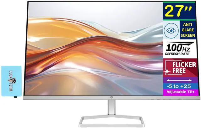 Main image of HP Series 5 527sf 27" FHD IPS Monitor with 300 nits Brightness, 5ms Response Time, Flicker Free, Anti-Glare, VGA, HDMI, & Dockztorm USB Port Expander, Black/Silver Color (94F44AA#ABA)