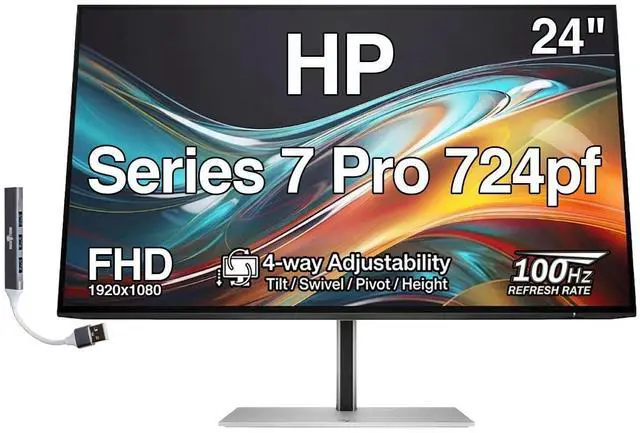 Main image of Series 7 Pro 724pf 24" FHD IPS Monitor, 4-Way Adjustable, VESA | Anti-Glare, Flicker Free, 100mm VESA, DisplayPort, HDMI, w/Dockztorm USB Port Expander