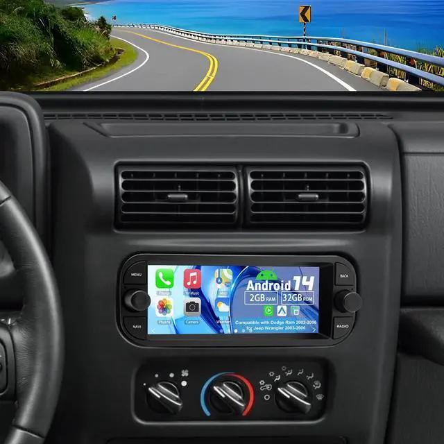 Main image of Double Din Car Stereo Radio for Dodge Ram 2002-2006 Jeep Wrangler 2003-2006 | Android 14 2G+32G 6.86" Carplay Android Auto GPS WiFi Bluetooth RDS DSP SWC Mirrorlink Mic Backup Camera