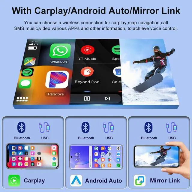 Alt view image 3 of 6 - Car Stereo Radio Android 14 Compatible for Hyundai Sonata 2011-2015 9.7 inch Double Din Wireless Carplay and Android Auto Car Navigation Player GPS/FM Navi BT AHD Camera+Microphone (4+64G)