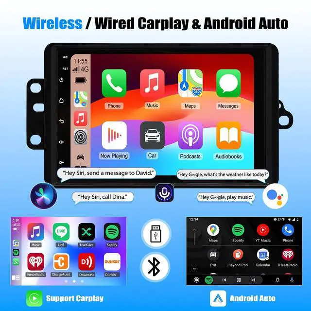 Alt view image 3 of 7 - 7" Android 13 Car Stereo Radio for 1997 1998 1999-2004 Ford F150 | with Wireless CarPlay & Android Auto, Touch Carplay Screen for Car, Bluetooth/WiFi/GPS/FM/RDS/SWC/Backup Camera//Mic 2+32G