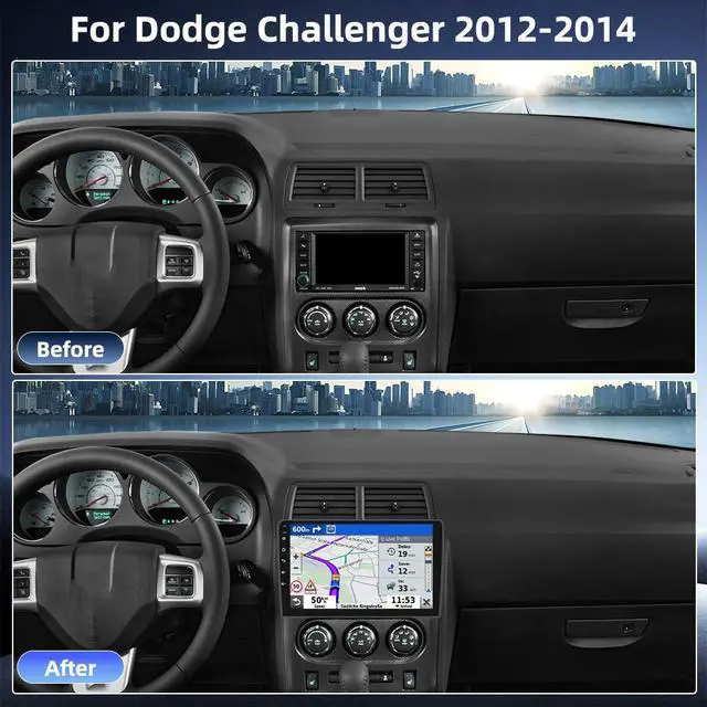 Alt view image 2 of 7 - 10'' Android 14 Car Stereo Radio for Dodge Challenger 2012-2014, Double Din Radio with Carplay Android Auto GPS Navi Bluetooth WiFi Touch Screen SWC FM RDS DSP Mirror Link MIC Backup Camera