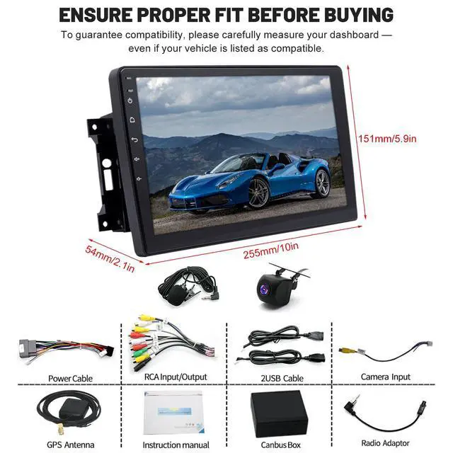 Alt view image 4 of 6 - 10'' Android 14 Car Stereo Radio for Dodge Ram 1500/2500/3500 2009-2012, Double Din Radio with Carplay Android Auto GPS Bluetooth WiFi Touch Screen SWC FM RDS DSP Mirror Link MIC Backup Camera