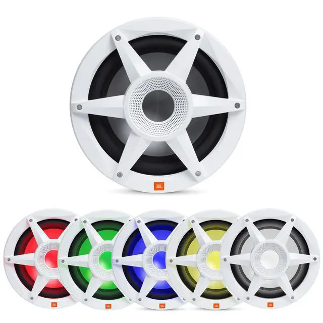 Alt view image 2 of 3 - One Pair (Qty 2) of JBL Stadium STADIUMMW1000AM 10" 900 Watt Max Power Premium Free Air White Subwoofer with RGB Lighting Bundle Combo with 50 Feet 16 Gauge Speaker Wire