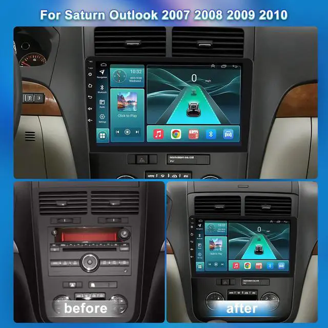 Alt view image 2 of 7 - 10.1" Android 15 Car Stereo Radio for Saturn Outlook 2007 2008 2009 2010 | with Wireless CarPlay & Android Auto, Touch Carplay Screen for Car, Bluetooth/WiFi/GPS/FM/DSP/SWC/Backup Camera/Mic 2+64G
