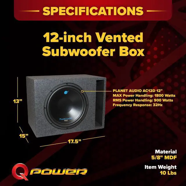 Alt view image 3 of 6 - Planet Audio AC12D 12 inch 1800 Watt Dual 4 OHM Voice Coil Car Audio | Subwoofer and 12 inch Heavy Duty Vented Subwoofer Enclosure