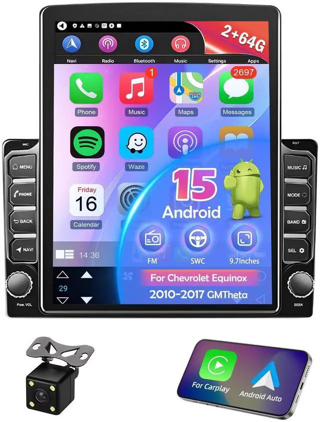Main image of 9.7" Android 15 Car Stereo Radio for Chevy Equinox 2010-2017 GMTheta | with Wireless CarPlay & Android Auto,2 Din Touch Carplay Screen for Car,Bluetooth/WiFi/GPS/FM/RDS/SWC/Backup Camera 2+64G