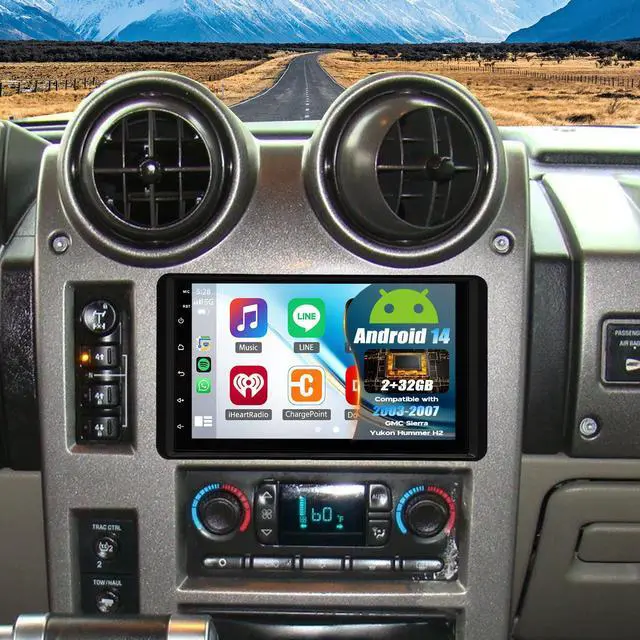 Main image of Double Din Car Stereo Radio for 2003-07 GMC Sierra Yukon Hummer H2 | Android 14 7" Touchscreen Wireless Carplay Android Auto GPS WiFi Bluetooth RDS DSP SWC Mirrorlink Mic Backup Camera
