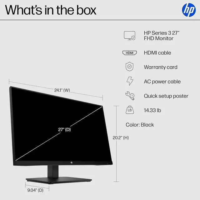 Alt view image 7 of 7 - HP 27-inch FHD Monitor with 100Hz Refresh Rate & Built-in Speakers | IPS Display for Home Office and Gaming |1300:1 Contrast Ratio | Low Blue Light | Adjustable Tilt | 3-Sided Borderless