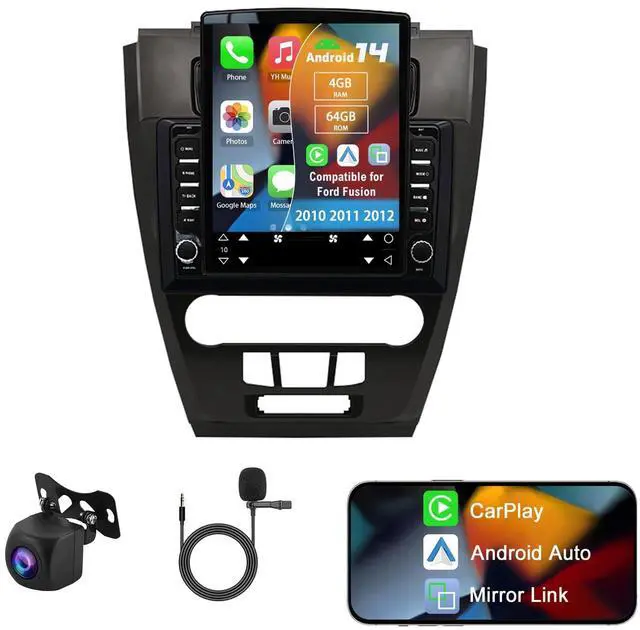 Main image of Android 14 Double Din Car Radio for Ford Fusion 2010-2012 | 4G+64G 9.7" Touch Screen Car Stereo with Wireless Carplay Android Auto GPS WiFi Mic Backup Camera