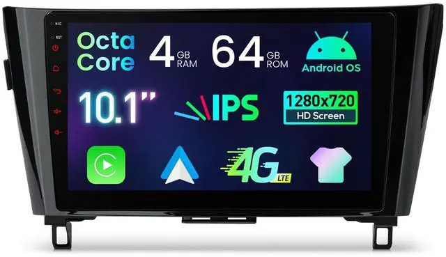 Main image of Android 14 Car Stereo for Nissan X-Trail Rogue Qashqai 2014-2018, 10.1 Inch IPS Touch Screen Car Radio GPS Navigation Bluetooth Built-in DSP Support Wireless CarPlay Android Auto 4G LTE(4+64GB)