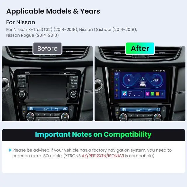Alt view image 2 of 7 - Android 14 Car Stereo for Nissan X-Trail Rogue Qashqai 2014-2018, 10.1 Inch IPS Touch Screen Car Radio GPS Navigation Bluetooth Built-in DSP Support Wireless CarPlay Android Auto 4G LTE(4+64GB)