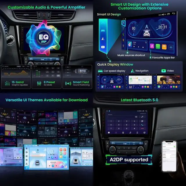Alt view image 6 of 7 - Android 14 Car Stereo for Nissan X-Trail Rogue Qashqai 2014-2018, 10.1 Inch IPS Touch Screen Car Radio GPS Navigation Bluetooth Built-in DSP Support Wireless CarPlay Android Auto 4G LTE(4+64GB)
