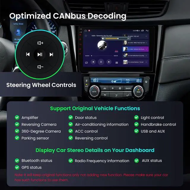 Alt view image 7 of 7 - Android 14 Car Stereo for Nissan X-Trail Rogue Qashqai 2014-2018, 10.1 Inch IPS Touch Screen Car Radio GPS Navigation Bluetooth Built-in DSP Support Wireless CarPlay Android Auto 4G LTE(4+64GB)
