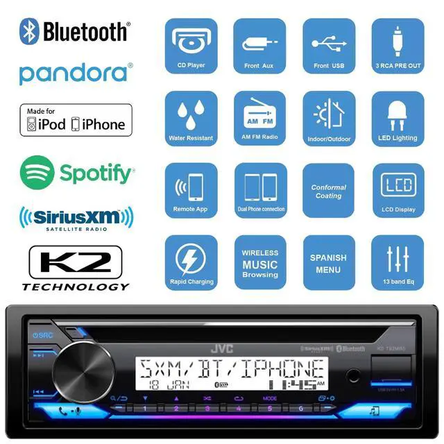 Alt view image 2 of 6 - In-Dash Marine Boat Bluetooth Radio USB CD Receiver Bundle, Cover with pair Enrock 6.5" White Stereo Speakers, 18g 50ft Marine Speaker Wire