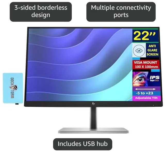 Alt view image 3 of 6 - HP Series 3 Pro 322pv 22" FHD VA Monitor with 5ms Response Time, Anti Glare, Flicker Free, VESA Mount (100 x 100mm), HDMI & Dockztorm USB Port Expander, Black (9U5A2AA#ABA)