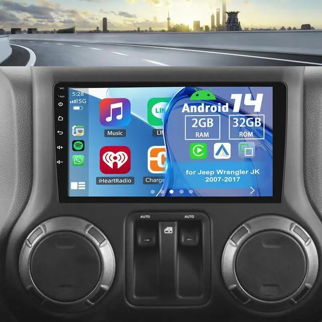 Main image of Double Din Car Stereo Upgrade Radio for Jeep Wrangler JK 2007-2017 | Android 14 2G+32G 10" Touchscreen with Carplay Android Auto GPS WiFi Bluetooth RDS DSP SWC Mirrorlink Mic Backup Camera