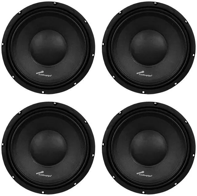 Main image of APSP-1050 10" 700 Watt MAX, 350 Watts RMS, and 8 Ohm Dynamic Mid Range Car Audio Loudspeaker with 2.5 Inch Kapton Voice Coil, Black (4 Pack)