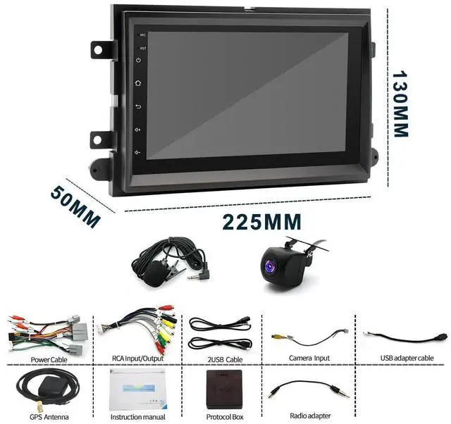 Alt view image 7 of 7 - 4+64G Double Din Car Stereo Radio for Ford F-250 2008-2014 7Inch Touch Screen Head Unit,Car Audio Receiver with Carplay/Android Auto,Built-in GPS Bluetooth WiFi FM RDS DSP SWC + Backup Camera