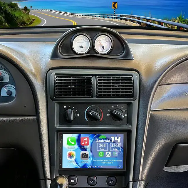Main image of Android 14 Double Din Car Stereo Radio for Ford Mustang 1994-2004 | 7" Touchscreen Car Radio w/Wireless Carplay Android Auto GPS WiFi Bluetooth RDS DSP SWC Mic Backup Camera
