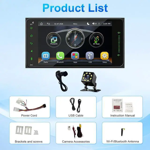 Alt view image 7 of 7 - 7" Car Stereo Double Din Touch Screen Radio for Toyota Scion IQ 2012-2015 | Double Din Radio Bluetooth, Car Radio Touchscreen 7 Inch MP5 Player Car Stereo Backup Camera,Wifi Mirror Link, AM/FM/RDS/SWC
