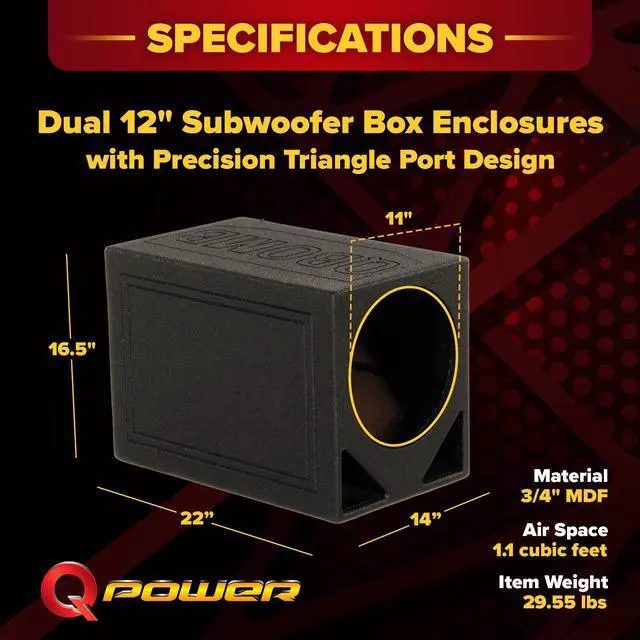 Alt view image 3 of 5 - QPower Single 12" Triangle Ported Car Audio Subwoofer Enclosure, 2-Pack | Designed for Vehicle Stereo Equipment and Custom Deep Bass Sound System Installations
