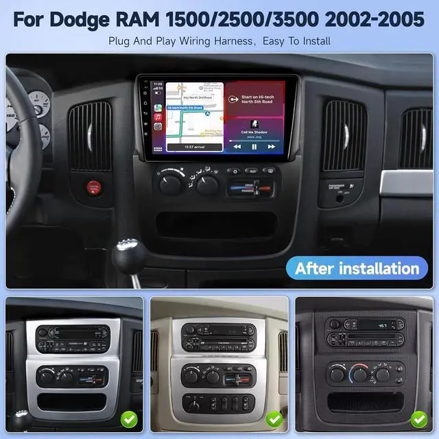 Alt view image 2 of 7 - Car Stereo Radio Fit for Dodge Ram 1500 2500 3500 200 2 2003 2004 2005, 9 inch Touch Screen Car Radio Receiver with Carplay Android Auto WiFi GPS Navigation Bluetooth FM SWC Backup Camera -4+64G