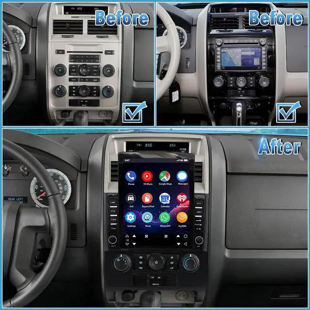 Alt view image 6 of 7 - Android 13 Car Radio Compatible for Ford Escape 2007-2012 | 2G+32G 9.7" Touch Screen Car Stereo Radio with Wireless Carplay Android Auto GPS WiFi Mic Backup Camera