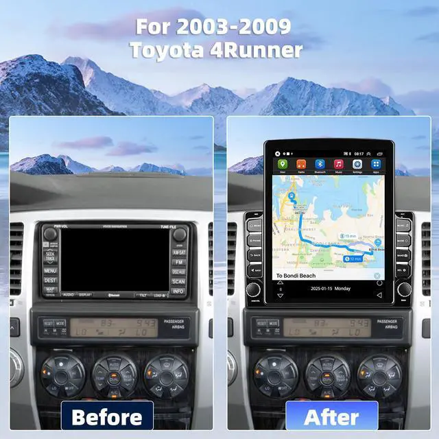 Alt view image 2 of 7 - Android Car Radio for Toyota 4Runner 2003 2004 2005 2006 2007 2008 2009 | 9.7 IPS Touch Screen with Wireless CarPlay Android Auto WiFi GPS Bluetooth/FM/Back-up Camera/SWC/Split Screen