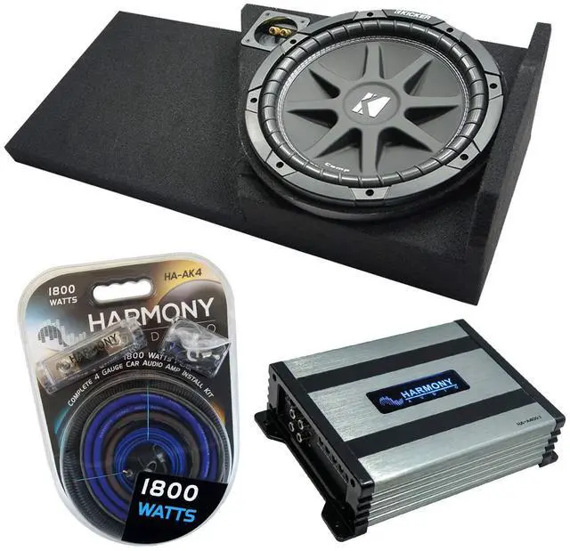 Main image of Kicker C12 Single 12 Sub Box with Amp Fits 2014-2018 Silverado Double Cab | Comp series subwoofer, HA-A400.1 amplifier, vehicle-specific loaded enclosure, Chevy truck 12 inch bass package