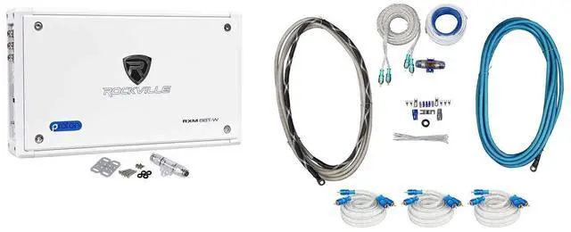 Main image of RXM8BTW Bluetooth Marine Amplifier with RMWK4 4 AWG Wire Kit | Bluetooth, 1500W Peak / 750W RMS, Class D, 3 MRCA25 25' Marine RCA Cables, Waterproof Components, Boat Audio, 5-Items