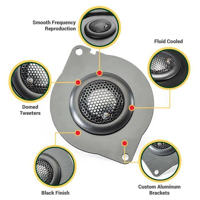 Alt view image 5 of 6 - Super Tweeters - Sold as Pair - Fits Jeep Wrangler JK & Unlimited 4-Door 2015-2018 - Large 1 Aluminum Domed Swivel Tweeters - 50 Watt Rms with 100 Watt Peak - Made in The USA