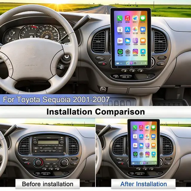 Alt view image 2 of 7 - 4+64G 10" Car Stereo for Toyota Sequoia 2001 2002-2007 Touchscreen Radio | Wireless CarPlay & Android Auto,Android 14, GPS Navi, SWC, FM, DSP, Bluetooth, WiFi, Backup Camera, Mic
