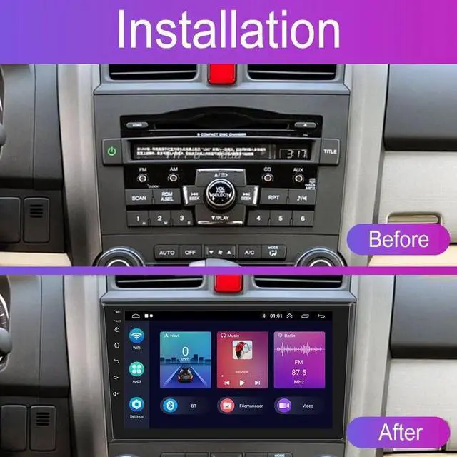 Alt view image 5 of 7 - 8" Double Din Car Stereo for Honda CRV 2007-2011 with Wireless Carplay Android 14 Touchscreen Upgrade Radio Head Unit Backup Camera Bluetooth GPS Navigation FM/RDS SWC-2+32G