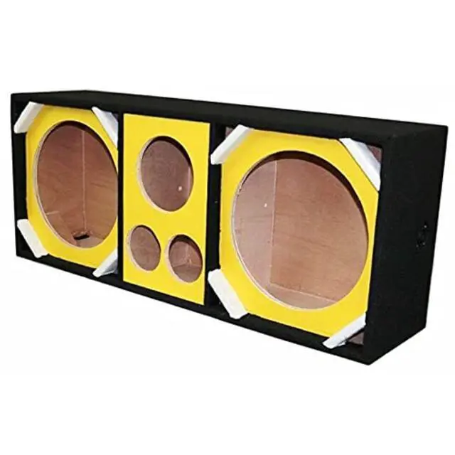 Main image of Two 12in Woofers Plus Two Tweeters and One Horn Yellow Empty Chuchera Speaker Enclosure - D12T2H1YELLOW