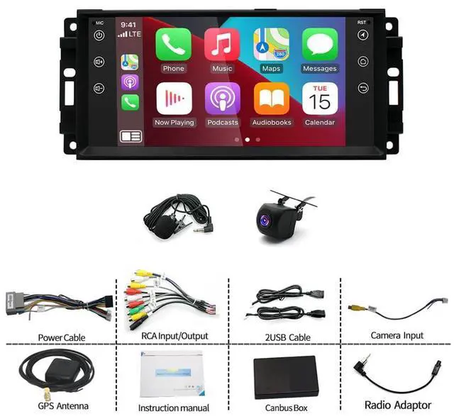 Alt view image 6 of 7 - 4G+64G Car Radio Stereo for Dodge Ram 1500 2500 3500 2009-2012 with CarPlay Android Auto,7 Inch HD Touchscreen Radio Android 14 AHD Camera/GPS/MIC Car Radio Receiver