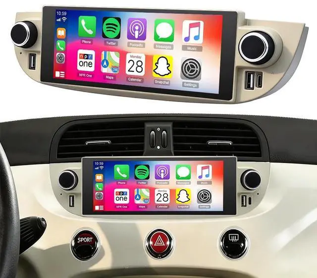 Main image of 6.86 inch Double Din Car Stereo for Fiat 500 2007-2015 Radio Upgrade, 2+32G Touch Screen Radio Android 14 Car Radio with Wireless Carplay Android Auto Bluetooth GPS Navi AHD Backup Camera WiFi