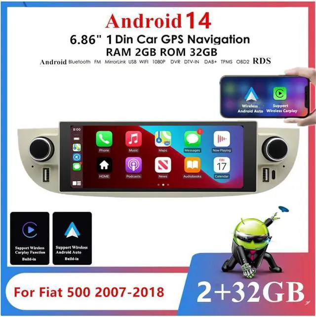 Alt view image 4 of 7 - 6.86 inch Double Din Car Stereo for Fiat 500 2007-2015 Radio Upgrade, 2+32G Touch Screen Radio Android 14 Car Radio with Wireless Carplay Android Auto Bluetooth GPS Navi AHD Backup Camera WiFi