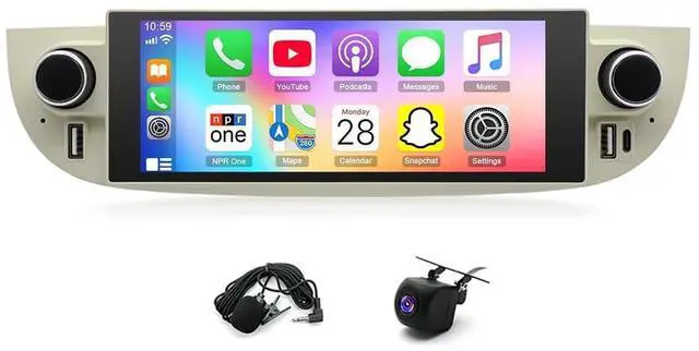 Main image of 2+64G Car Radio Stereo for Fiat 500 2007 2008 2009 2010 2011 2012-2015, 6.86" Android 14 Touch Screen Double Din Radio with Wireless Carplay Android Auto Bluetooth GPS Navi AHD Backup Camera WiFi