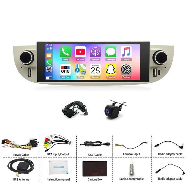 Alt view image 3 of 7 - 2+64G Car Radio Stereo for Fiat 500 2007 2008 2009 2010 2011 2012-2015, 6.86" Android 14 Touch Screen Double Din Radio with Wireless Carplay Android Auto Bluetooth GPS Navi AHD Backup Camera WiFi